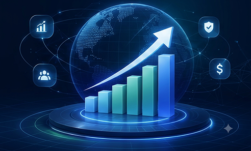 Investment analytics dashboard with a rising growth chart